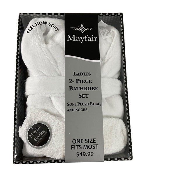 Mayfair Ladies 2-Piece Bathrobe Set with Plush Robe & Socks  One Size New in Box - Picture 1 of 9